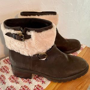 COACH Leather Shearling Gabriella Boot, Ankle height, natural brown, size 10M